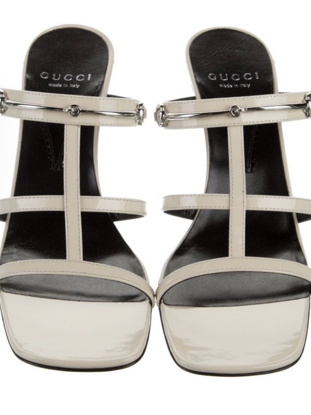 Gucci Cream Leather T-Strap Square-Toe Mules